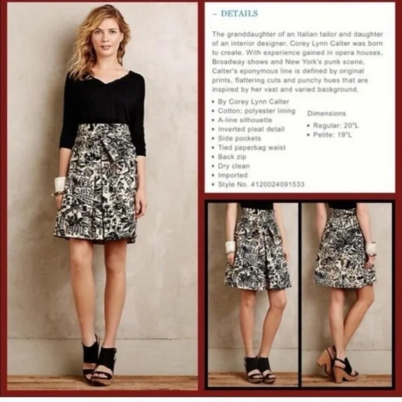 Anthropologie Black and Cream Floral Skirt - Picture 2 of 5